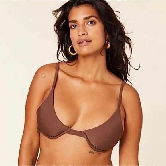 NWT Andie Espresso Brown The Sicily Swimsuit‎ Top Size Small - Picture 1 of 6